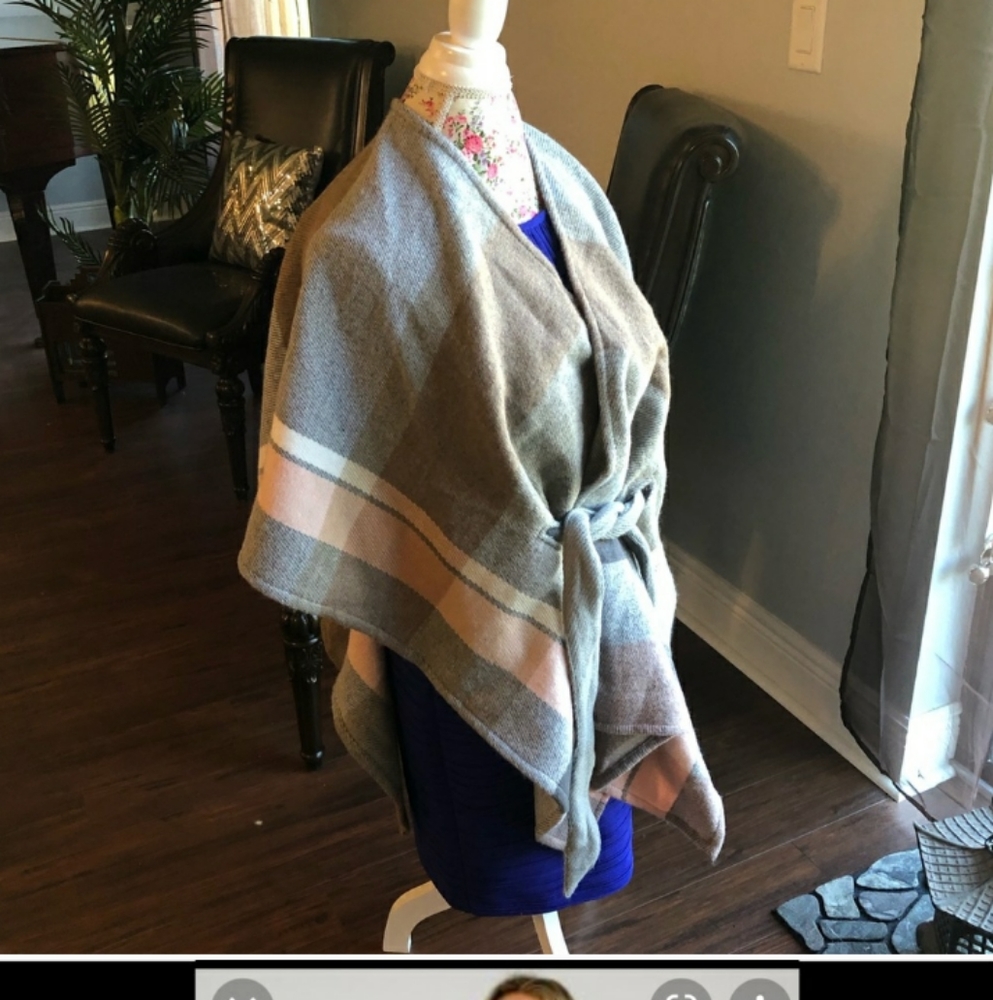 Warm plaid poncho wrap
